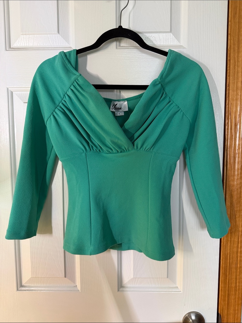 Vixen by Micheline Pitt Teal Peplum V-Neck Blouse